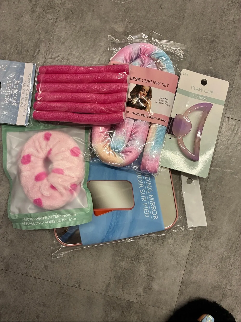 Pink Girls’ Hair Accessory Set with Scrunchie, Curlers & Claw Clip